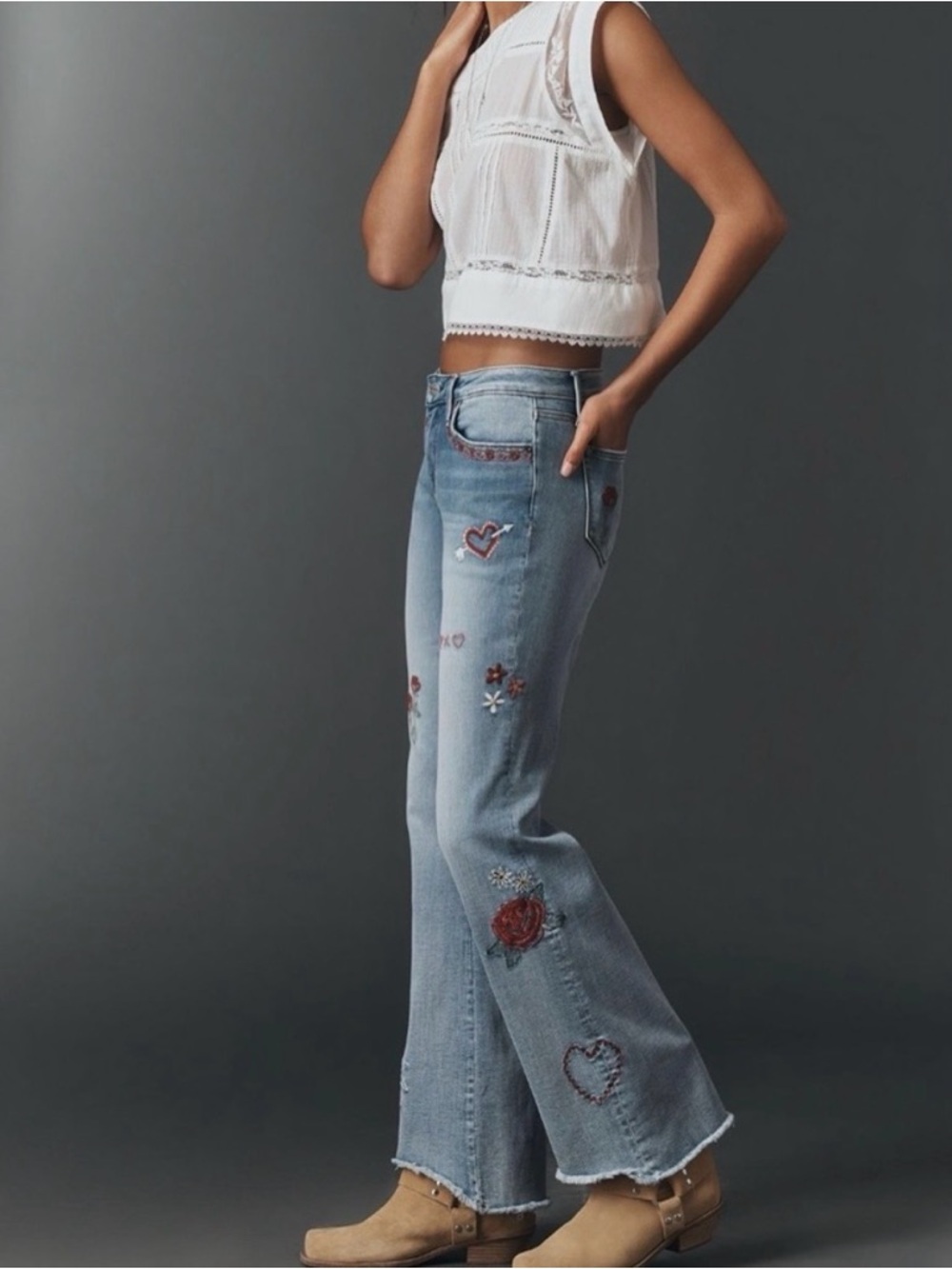 NWT Free People x Driftwood Colab Eva Bootcut “LOVE LETTERS” Jeans